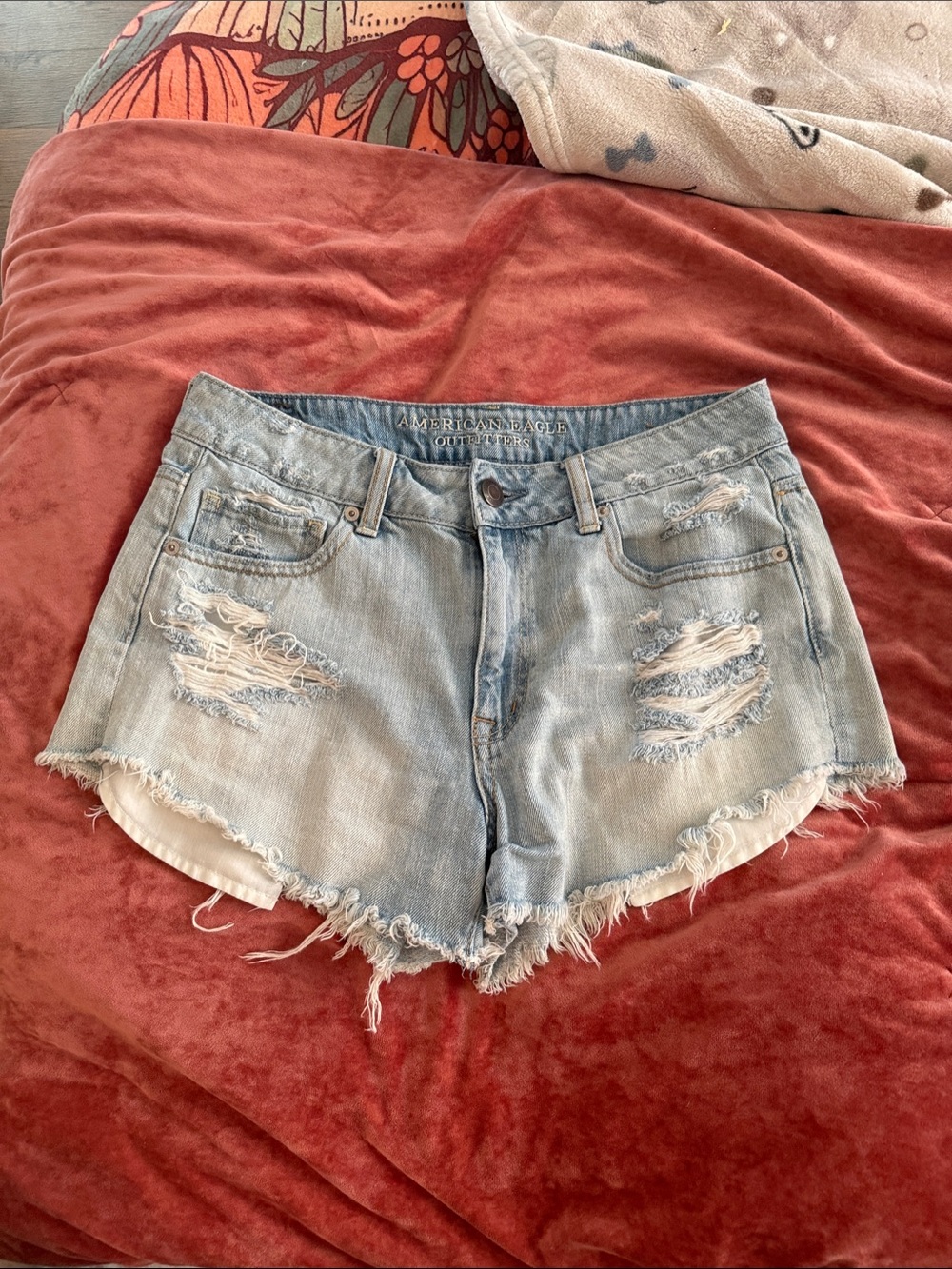 American Eagle Outfitters Light Wash Distressed Denim Shorts